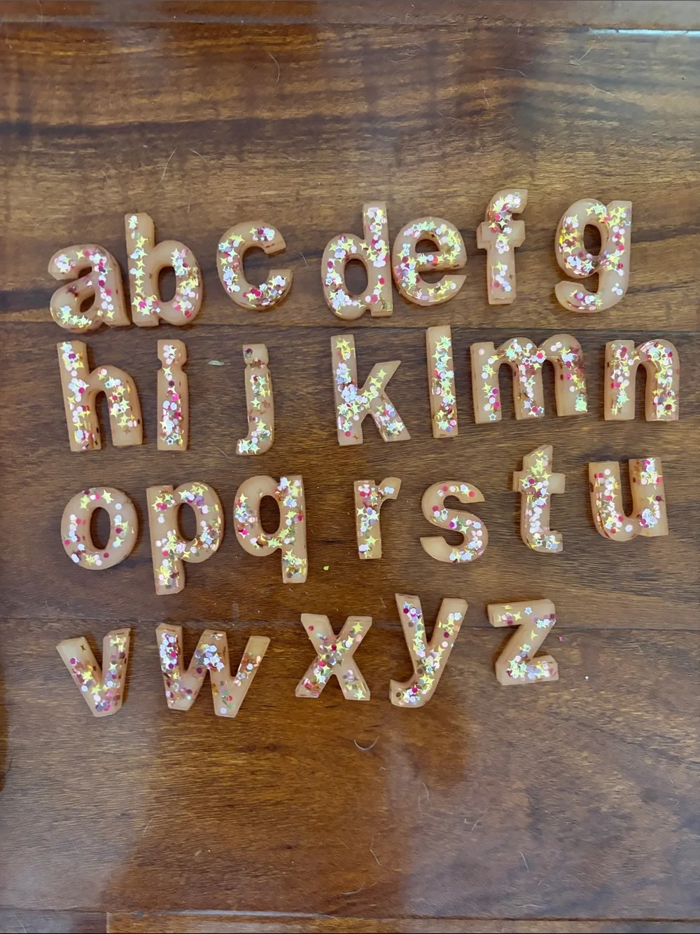 Alphabet Resin Magnets with Multicolor Glitter